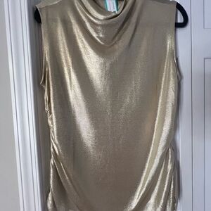 Rebecca Minkoff Sleeveless Side Ruched Gold Cowl Neck Blouse